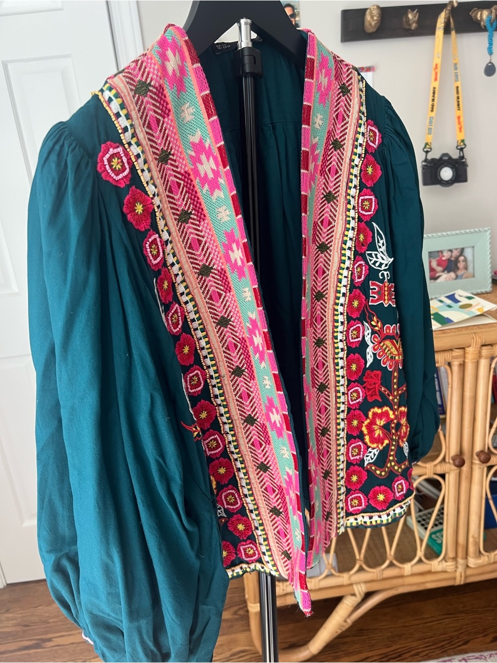 Sfera Collection Teal Kimono with Pink Multicolor Trim